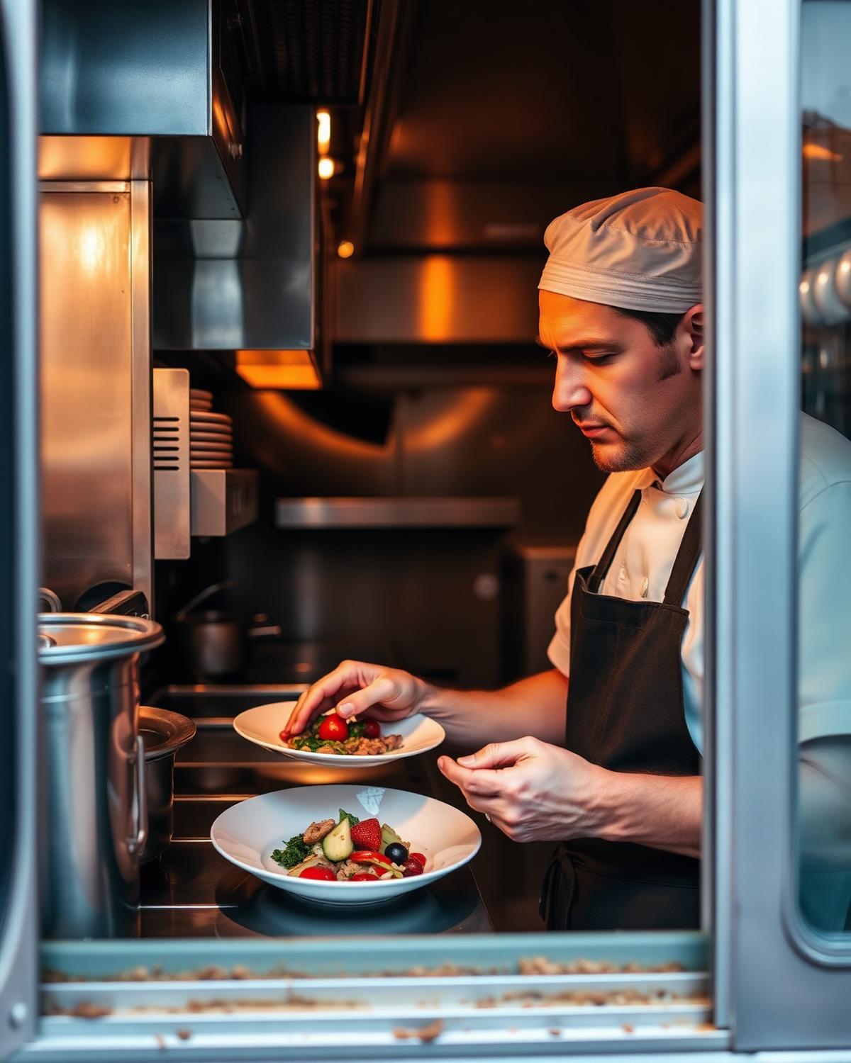 Chef plating in a food truck